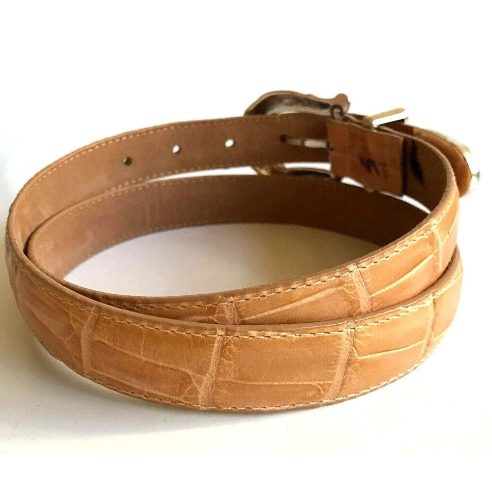 Vtg Coldwater Creek Croc Leather Western Belt Beige Tan Womens Size M L 32-36